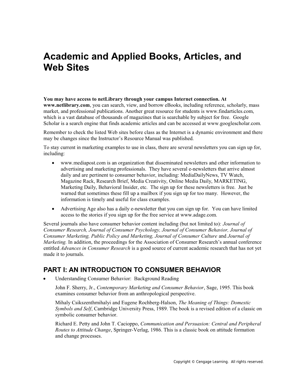 Academic and Applied Books, Articles, and Web Sites1