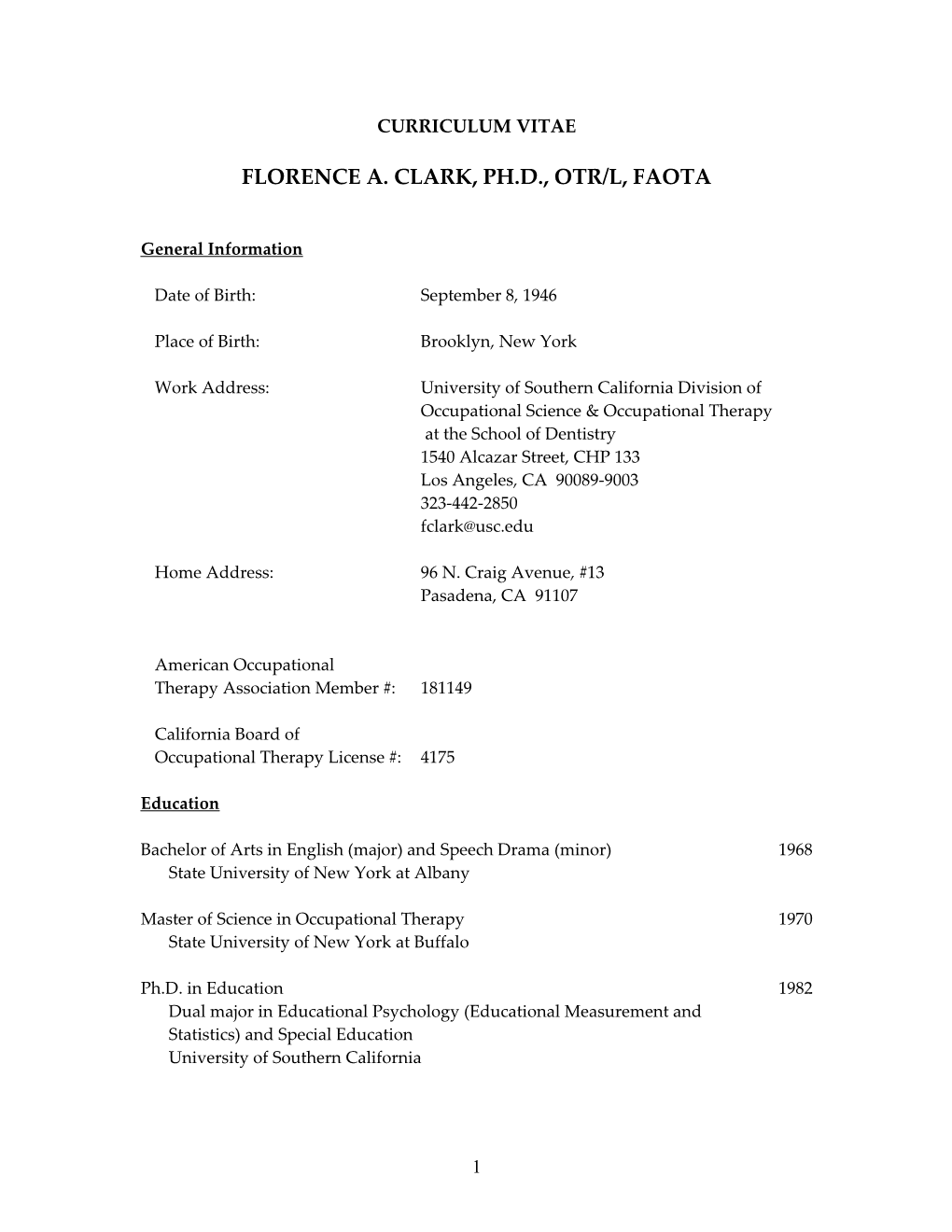 Florence A. Clark, Ph.D., Otr/L, Faota