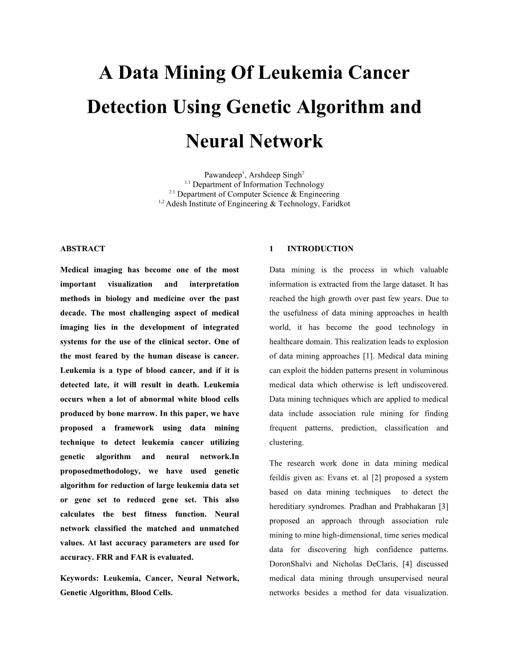 A Data Mining of Leukemia Cancer Detection Using Genetic Algorithm and Neural Network