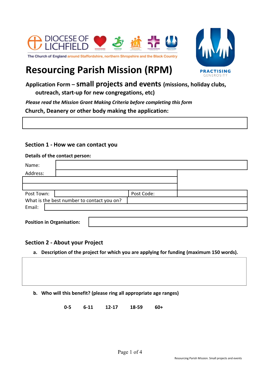 Diocese of Lichfield Growth Funds Application Form (New Project)