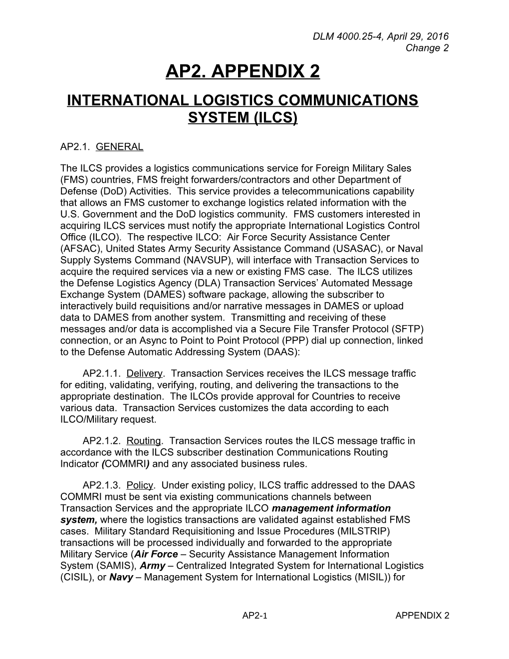 Appendix 2 - International Logistics Communications System