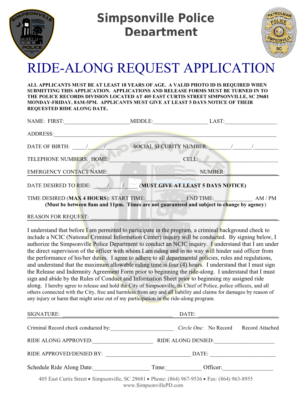 Ride-Along Request Application