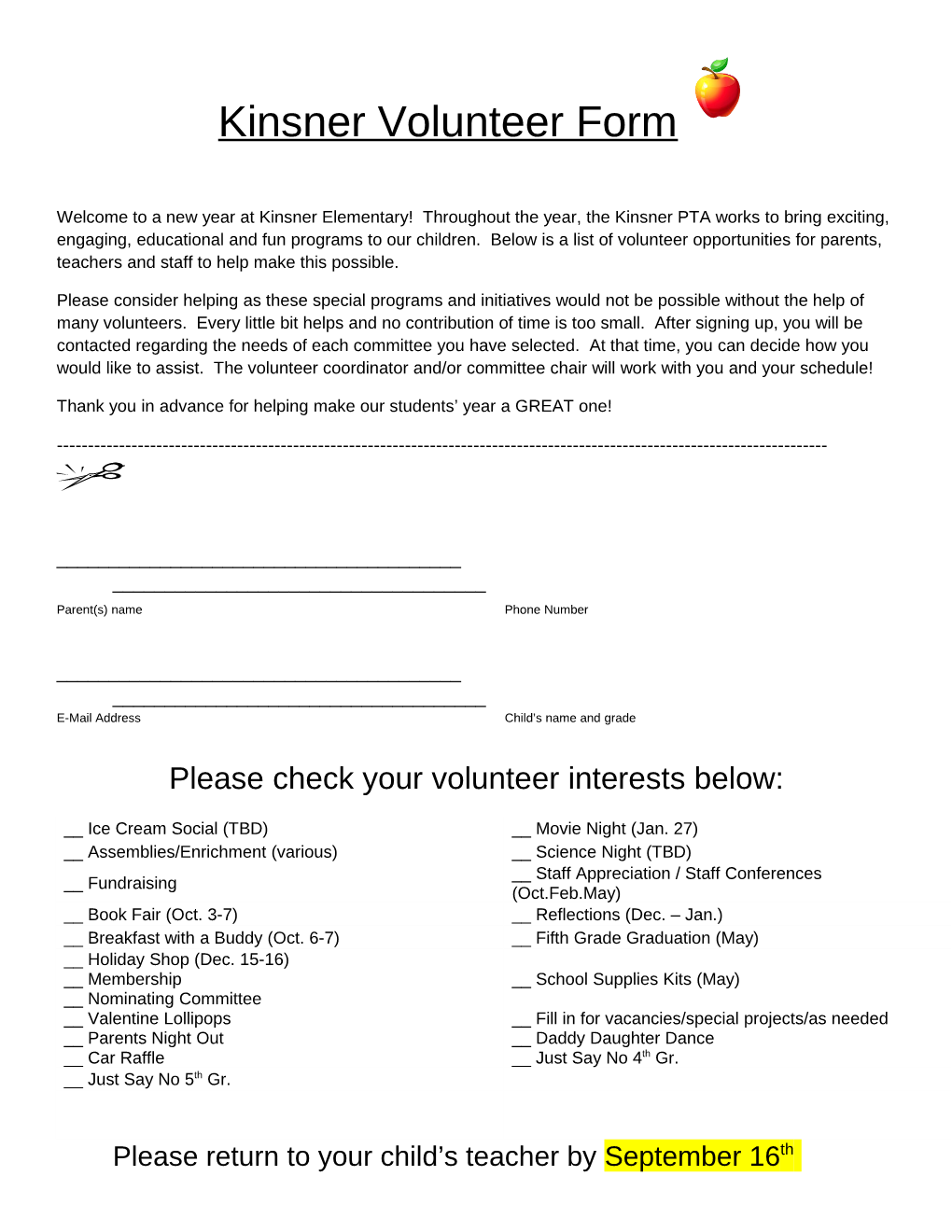 Kinsner Volunteer Form