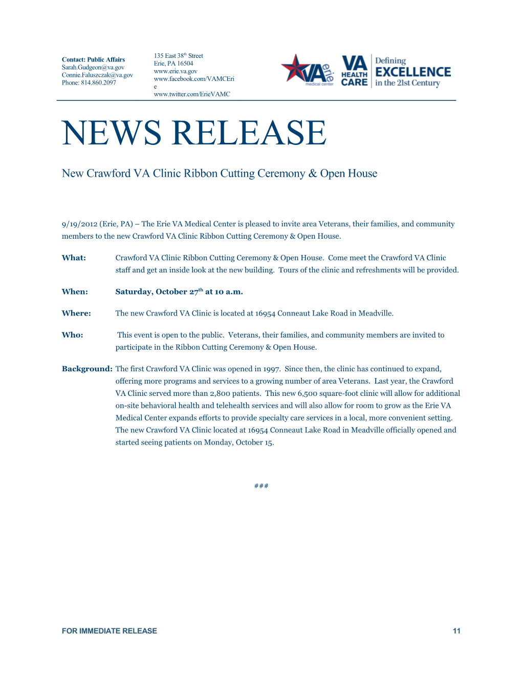 New Crawford VA Clinic Ribbon Cutting Ceremony & Open House