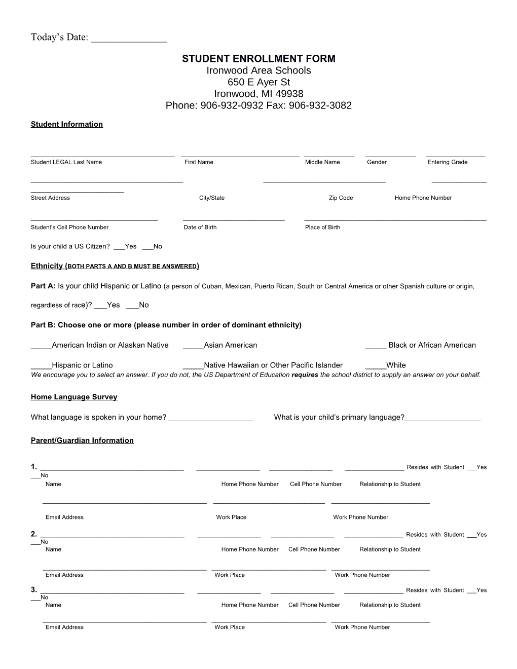 Student Enrollment Form