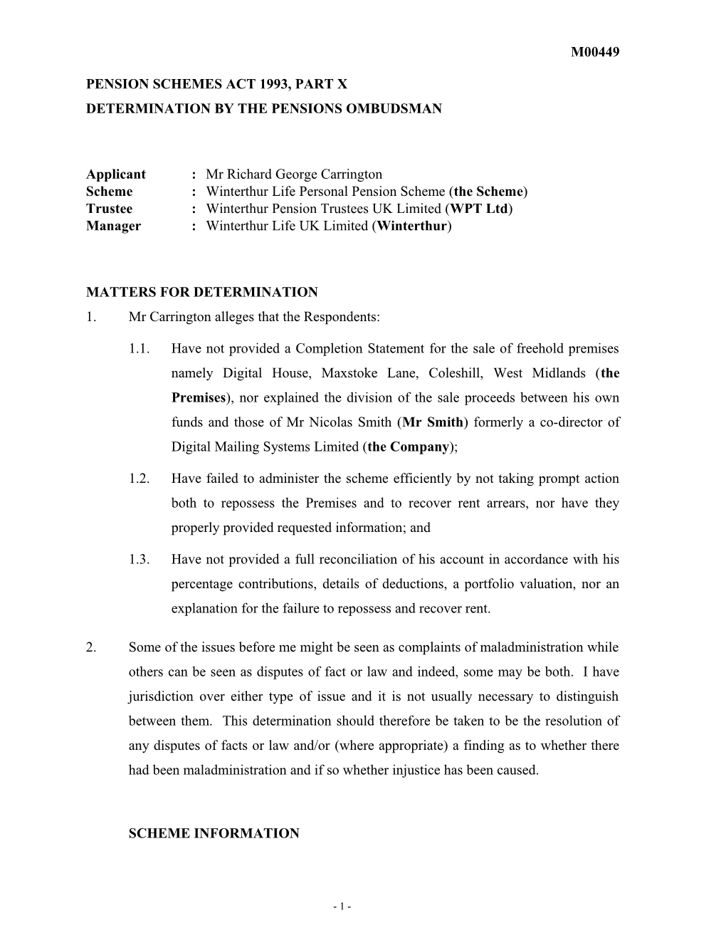 Pension Schemes Act 1993, Part X s11