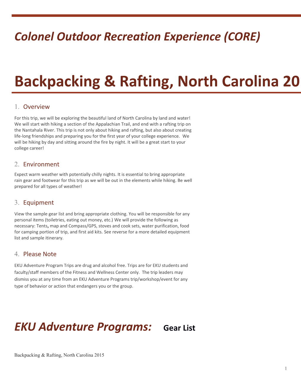 Backpacking & Rafting, North Carolina 2015