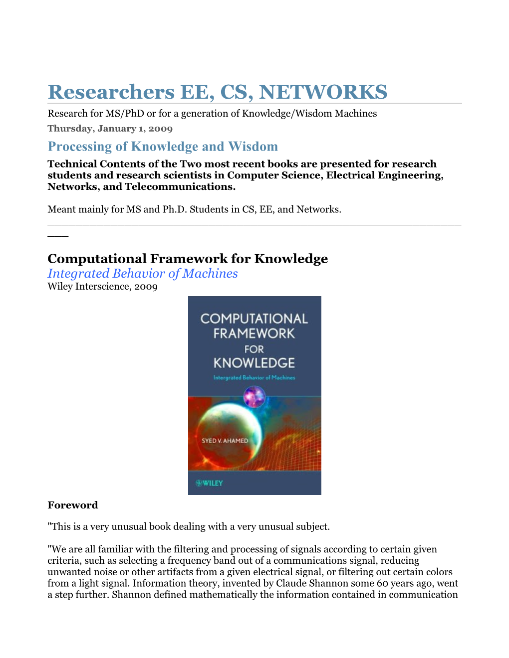 Researchers EE, CS, NETWORKS