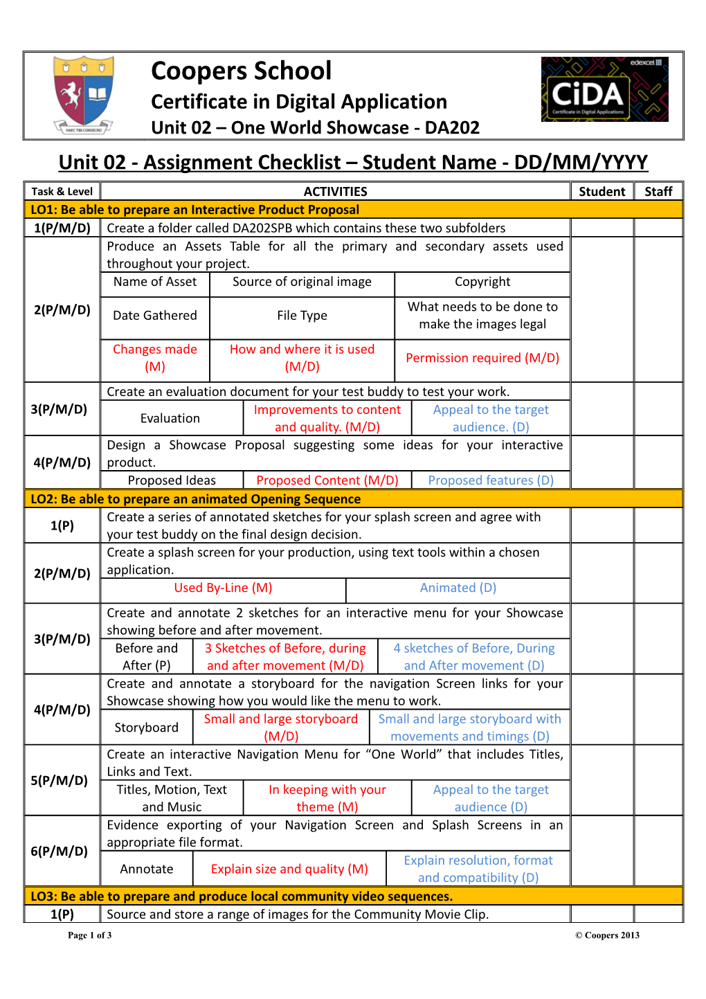 Unit 02 - Assignment Checklist Student Name - DD/MM/YYYY