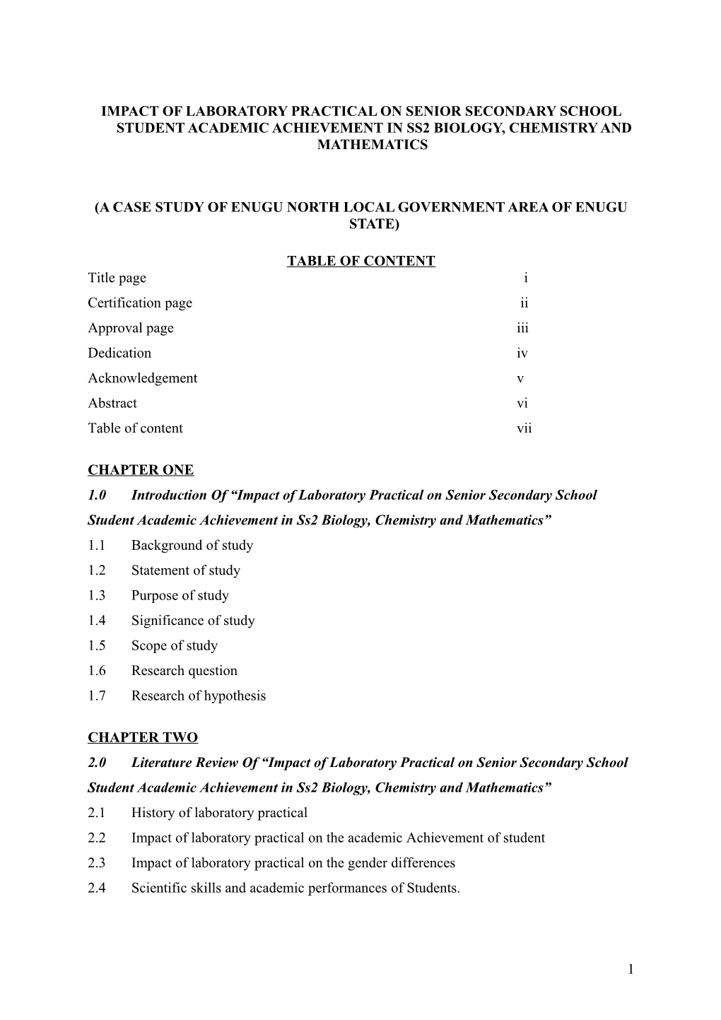 Impact of Laboratory Practical on Senior Secondary School Student Academic Achievement