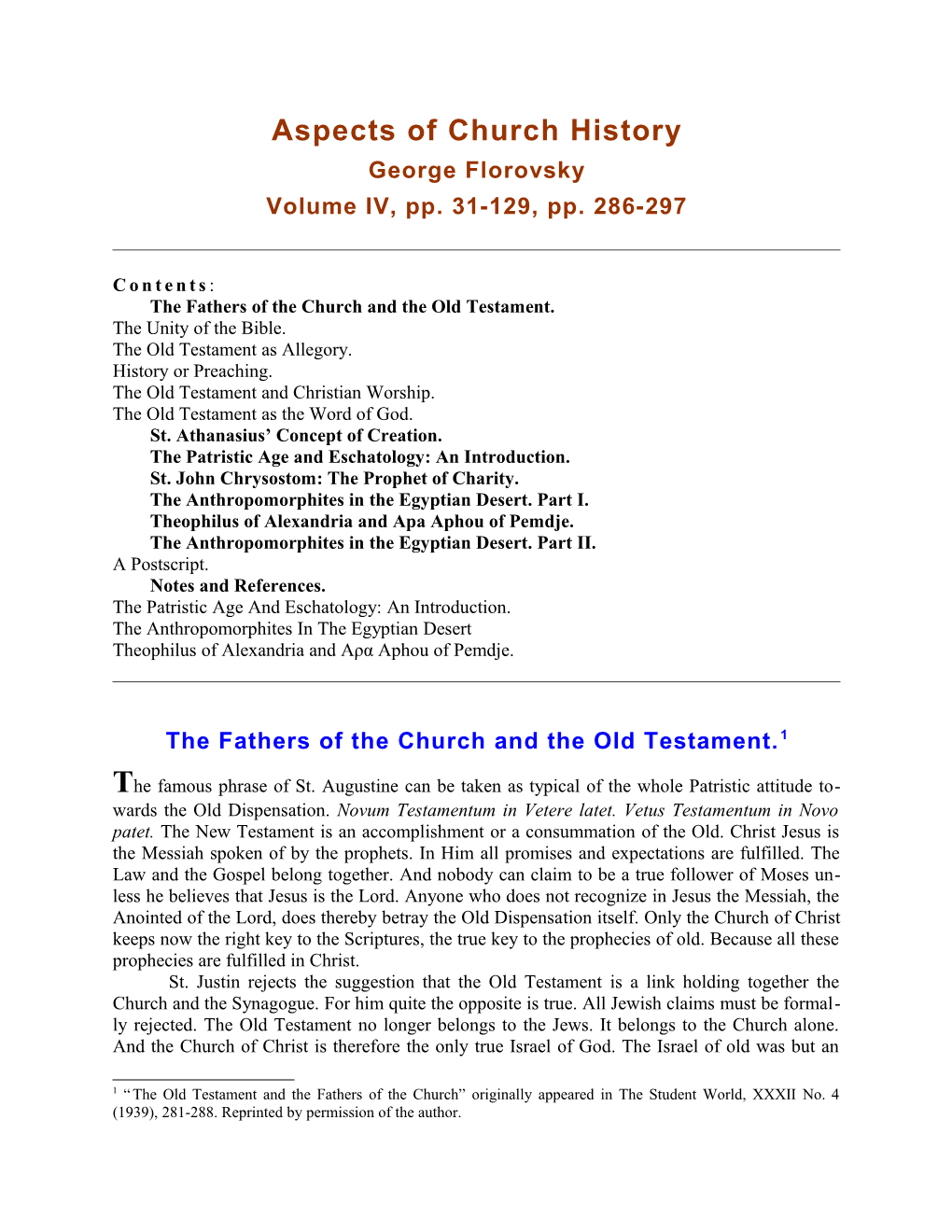 The Fathers of the Church and the Old Testament