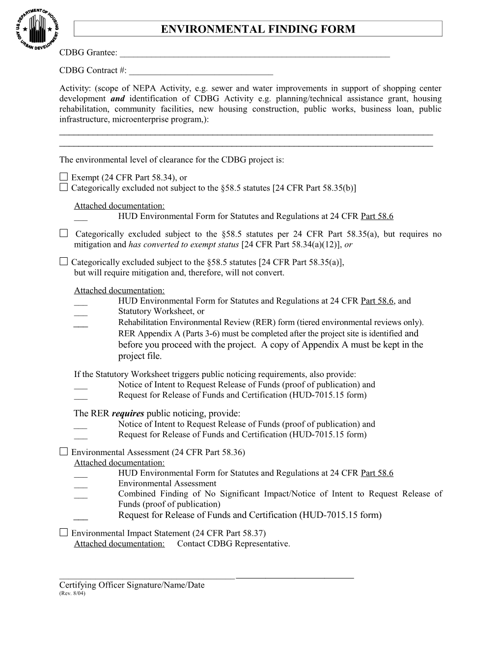 Environmental Finding Form