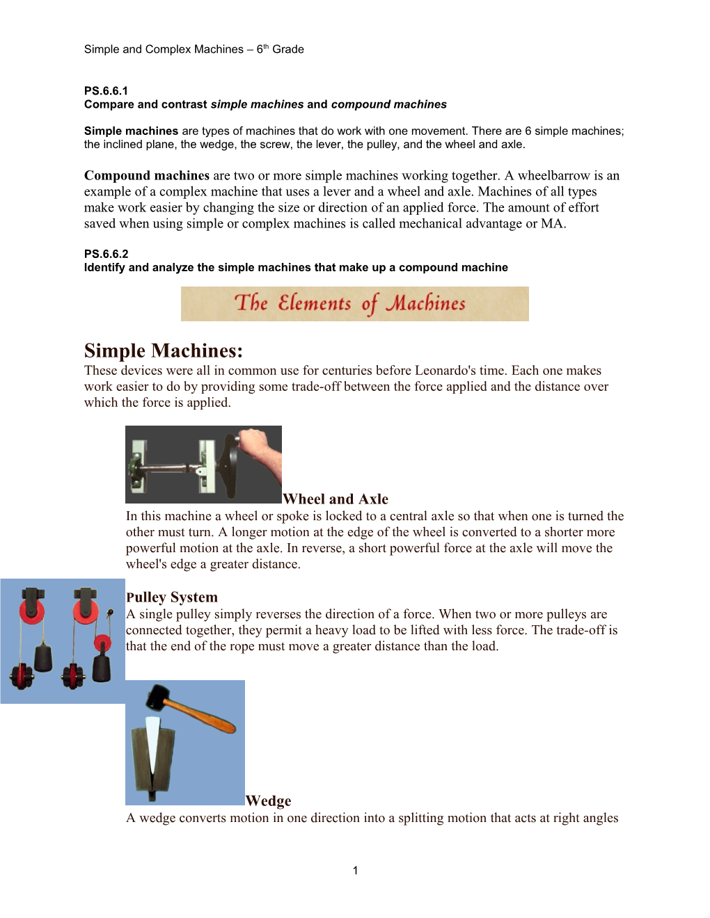 Compare and Contrast Simple Machines and Compound Machines