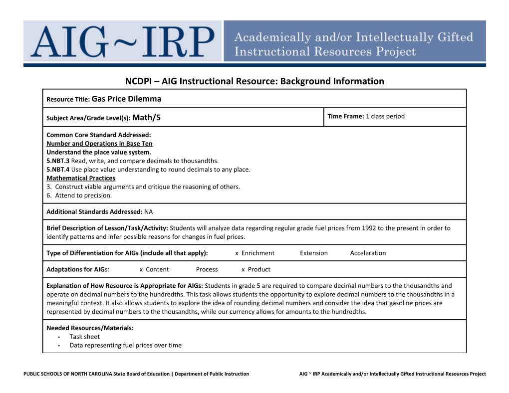 NCDPI AIG Instructional Resource: Background Information s13