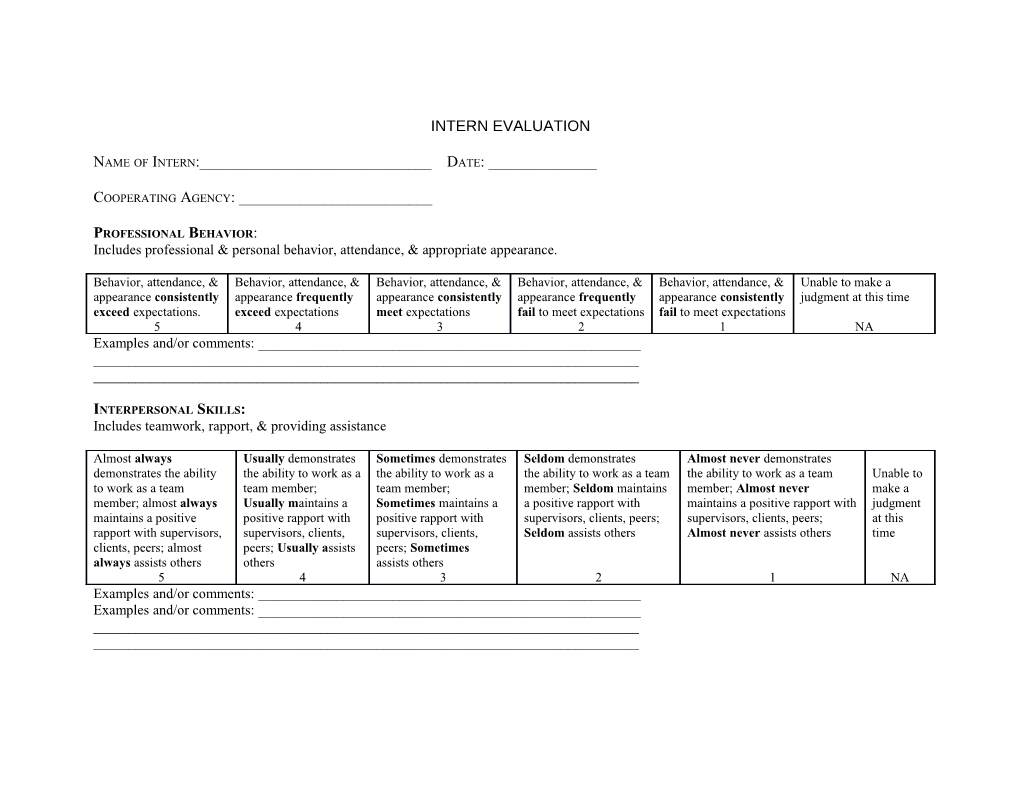 Intern Evaluation