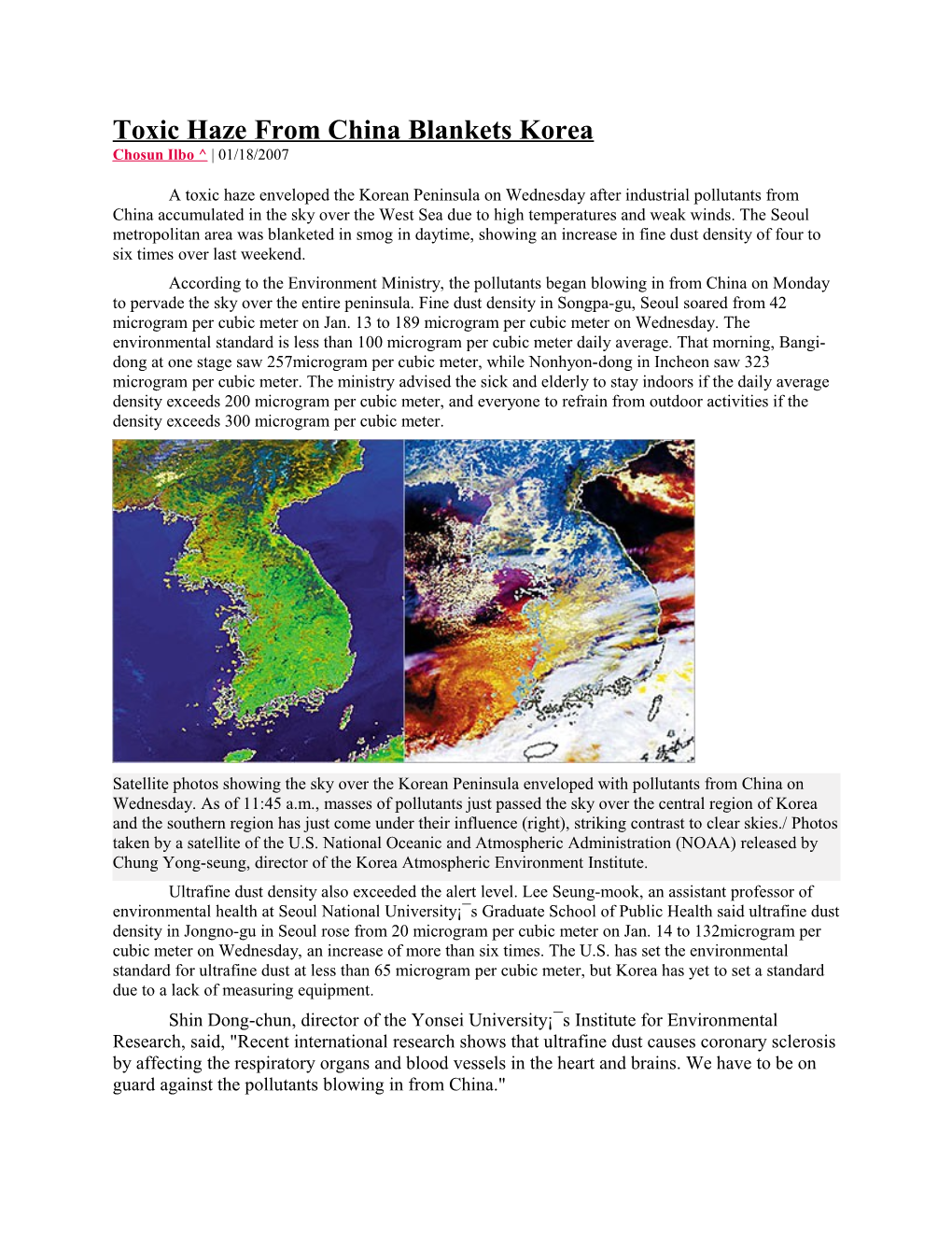 Toxic Haze from China Blankets Korea