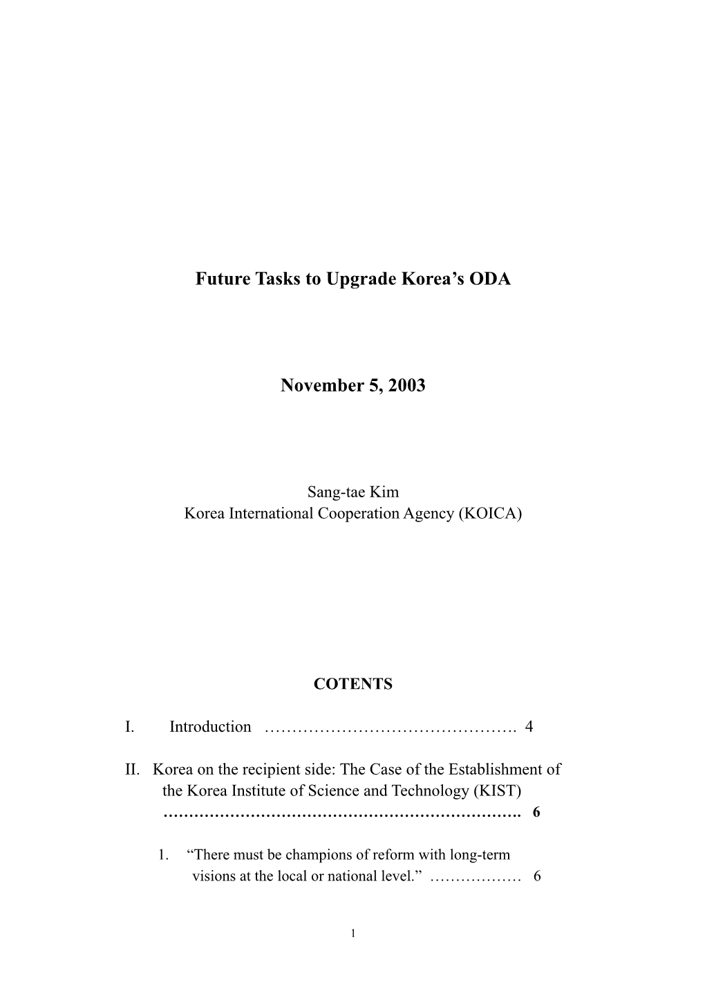 ODA Policy of the Republic of Korea