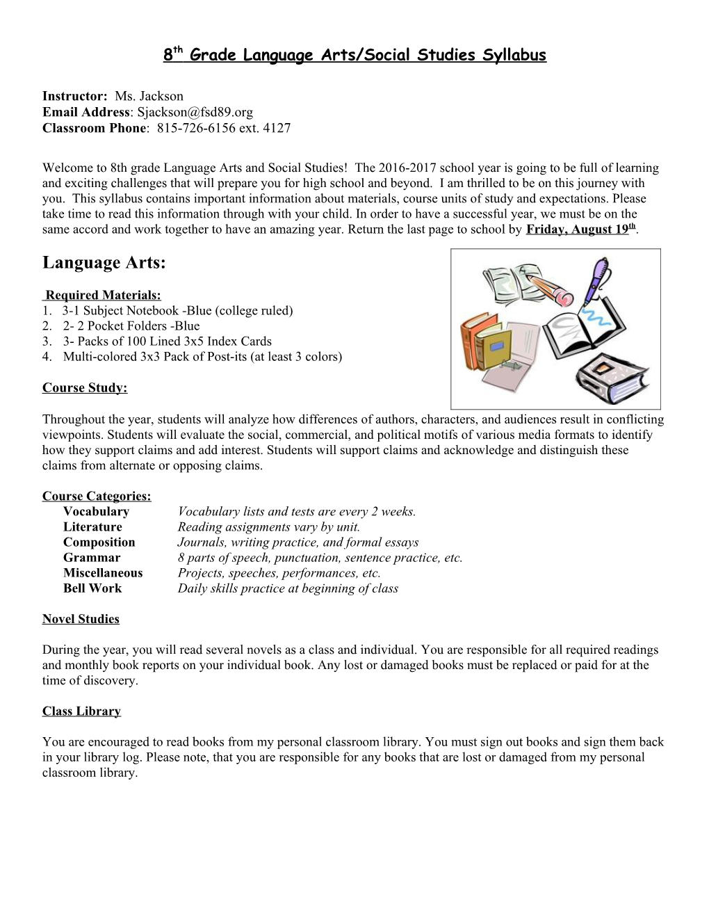 8Th Grade Language Arts/Social Studies Syllabus