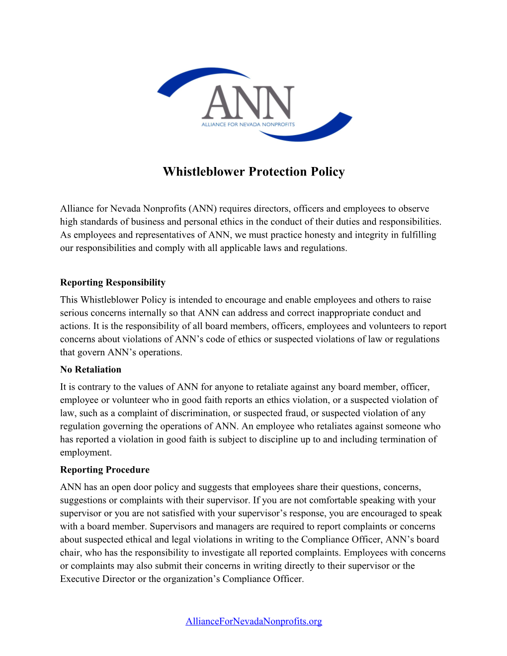 ANN Whistleblower Policy