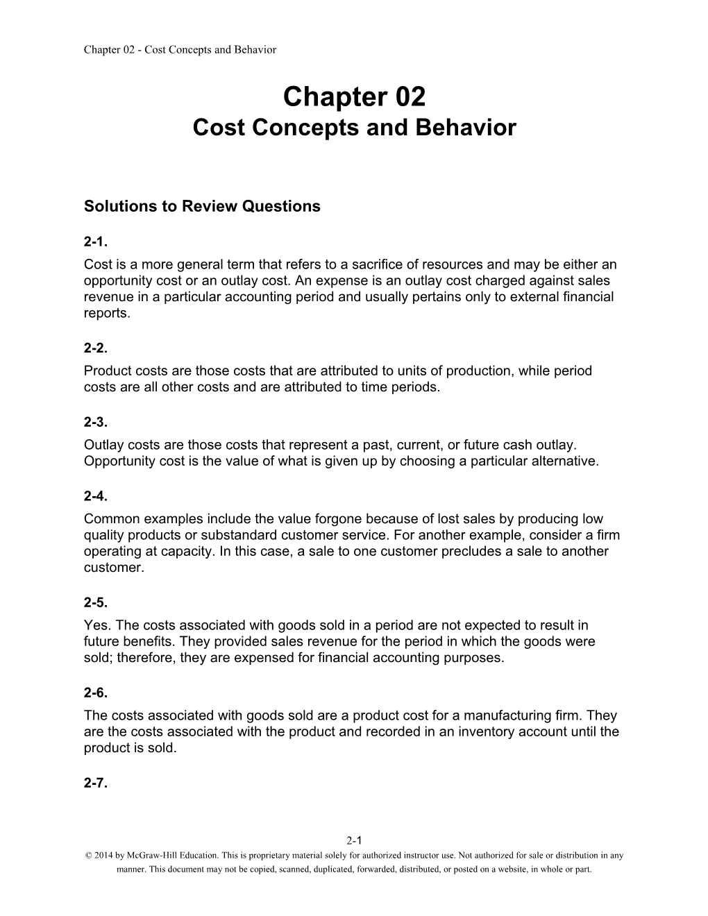 Cost Concepts and Behavior