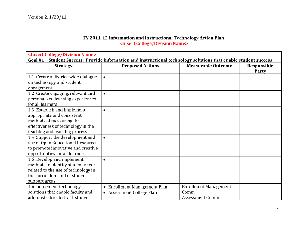 FY 2011-12 Information and Instructional Technology Action Plan