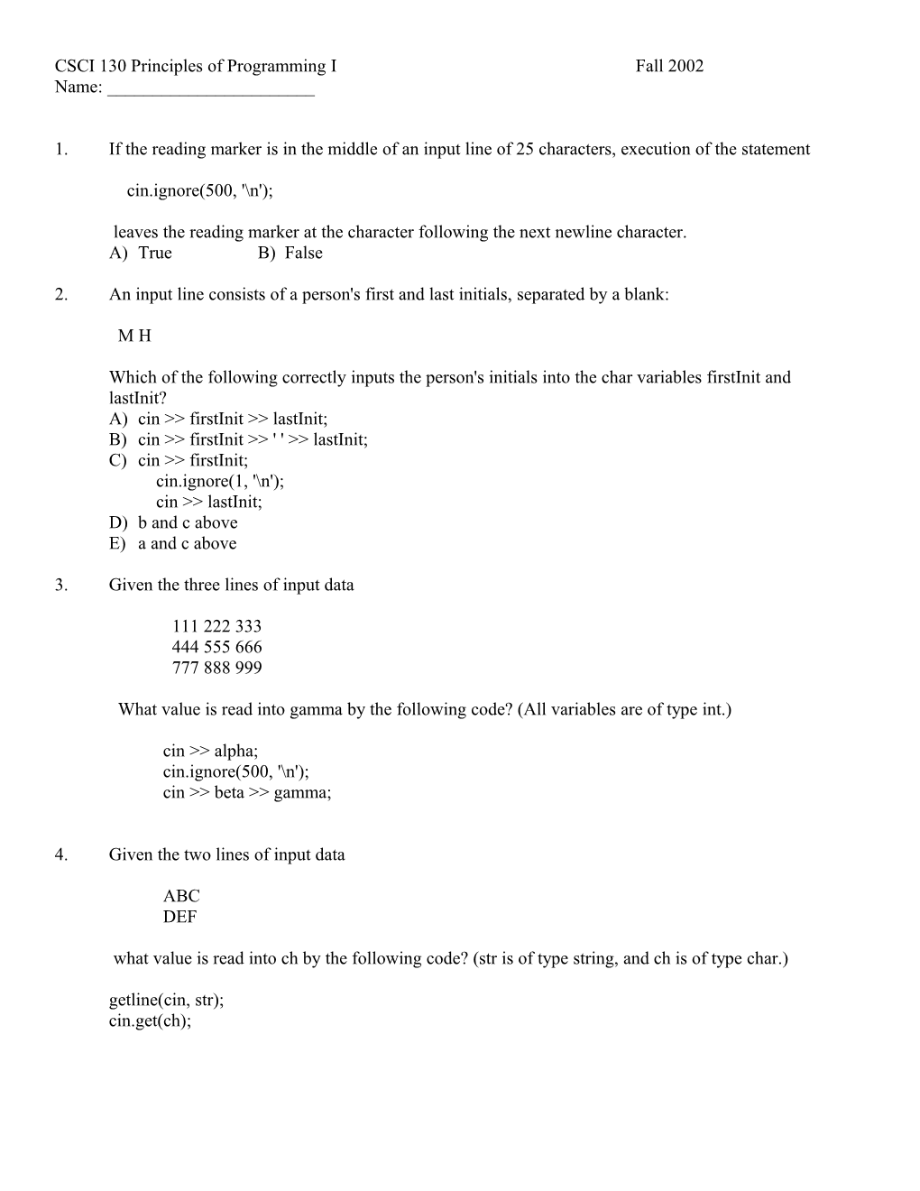 CSCI 130 Principles of Programming I