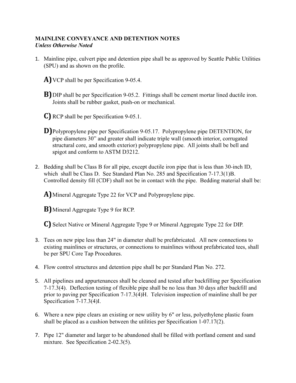 Mainline Conveyance and Detention Notes