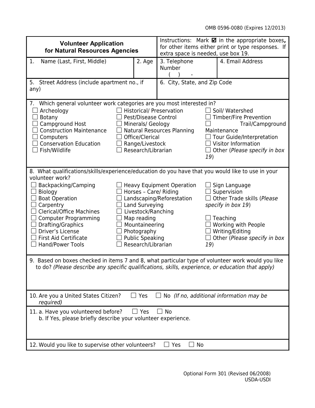 Volunteer Application for Natural Resources Agencies