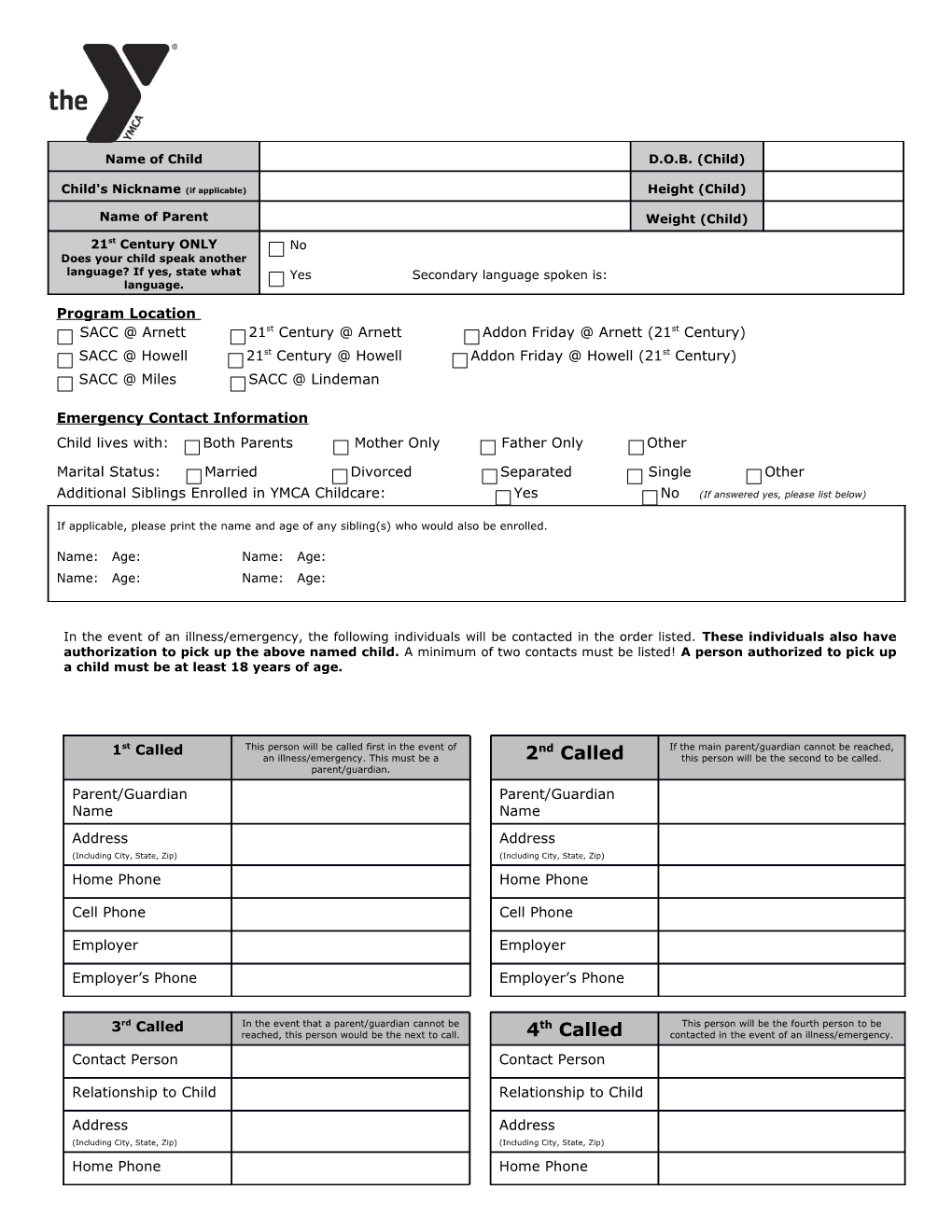 Blue Ash Ymca Camp Creekwood Registration Form