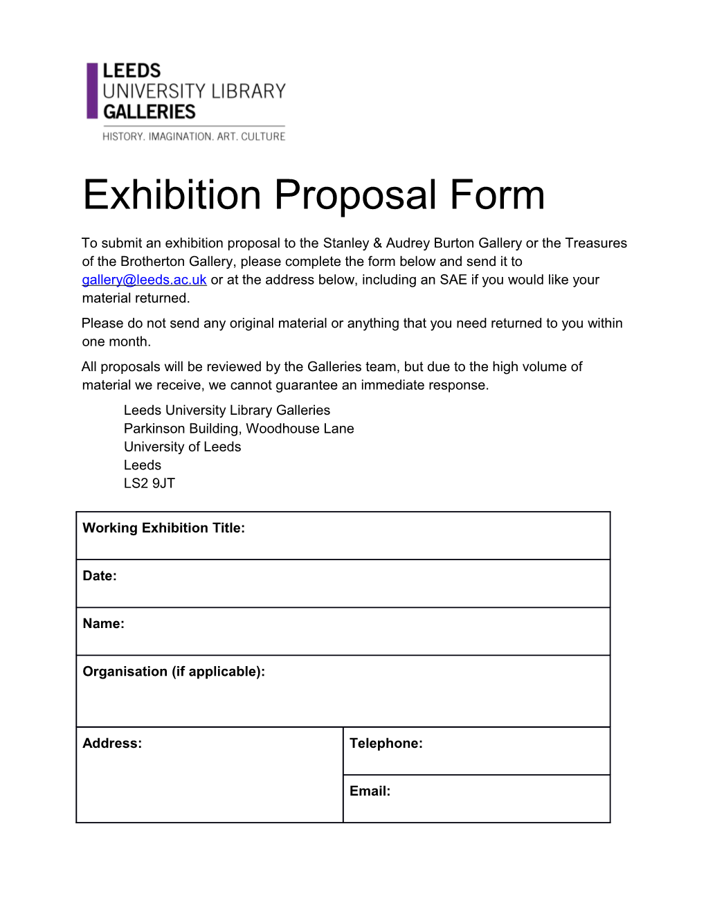 Exhibition Proposal Form