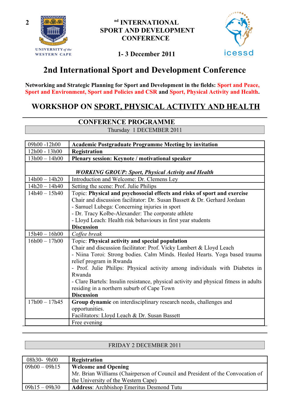 2Nd International Sport and Development Conference