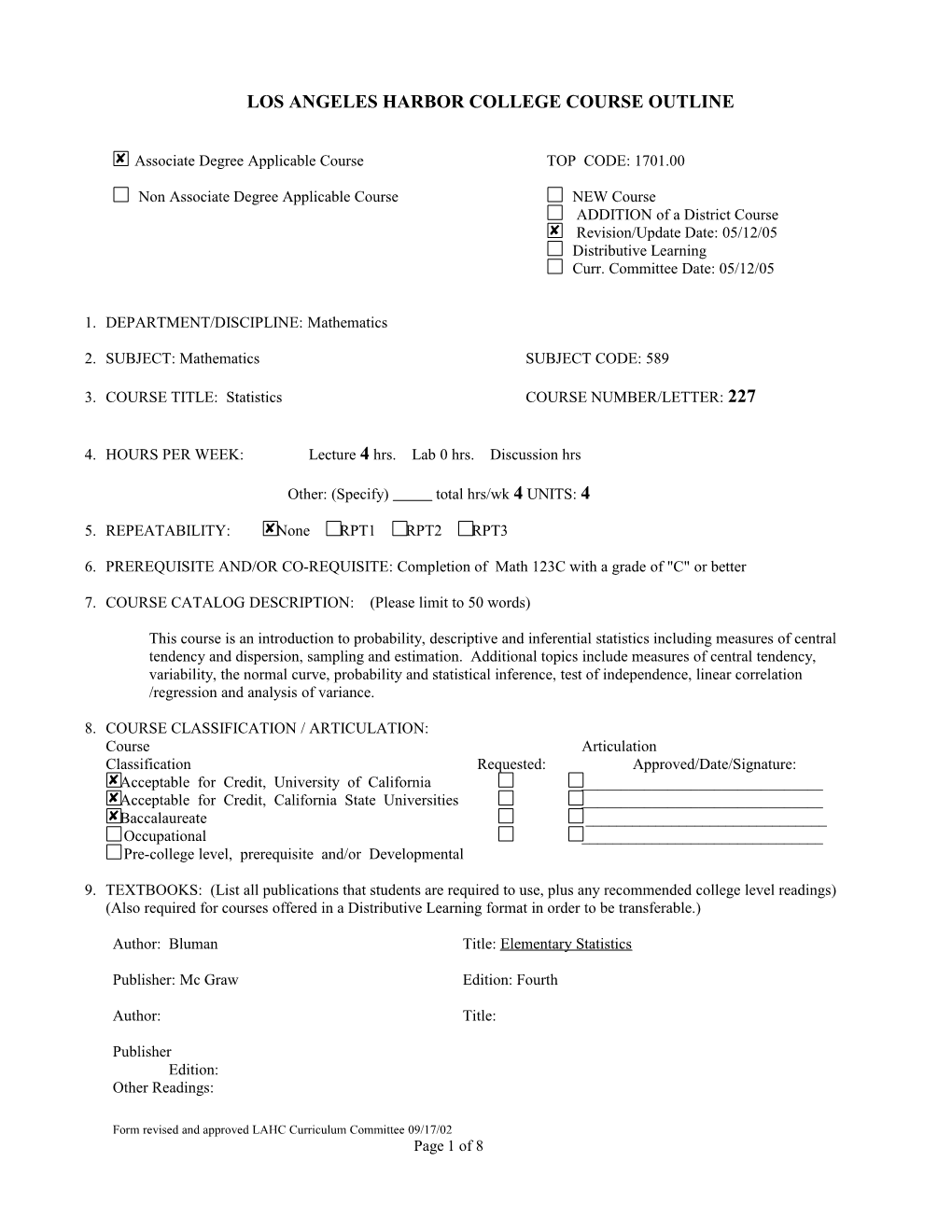 Los Angeles Harbor College Course Outline s7