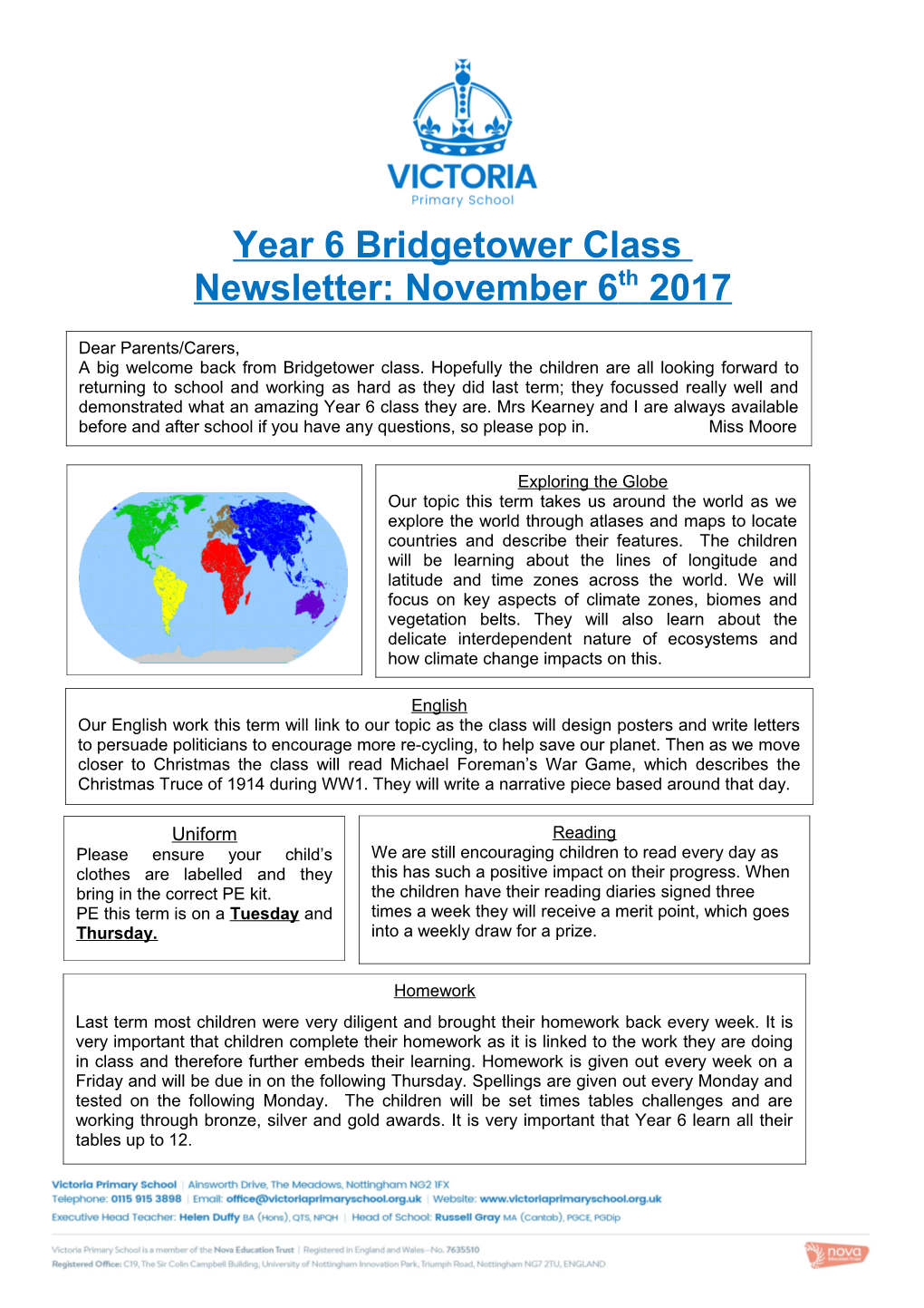 Year 6 Bridgetower Class Newsletter: November 6Th2017