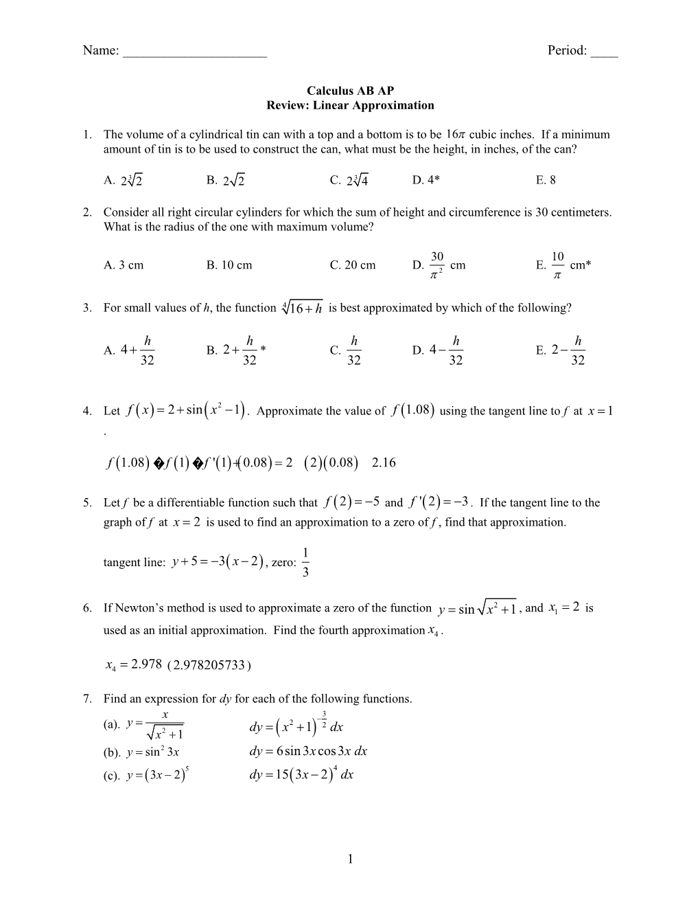 Review: Linear Approximation