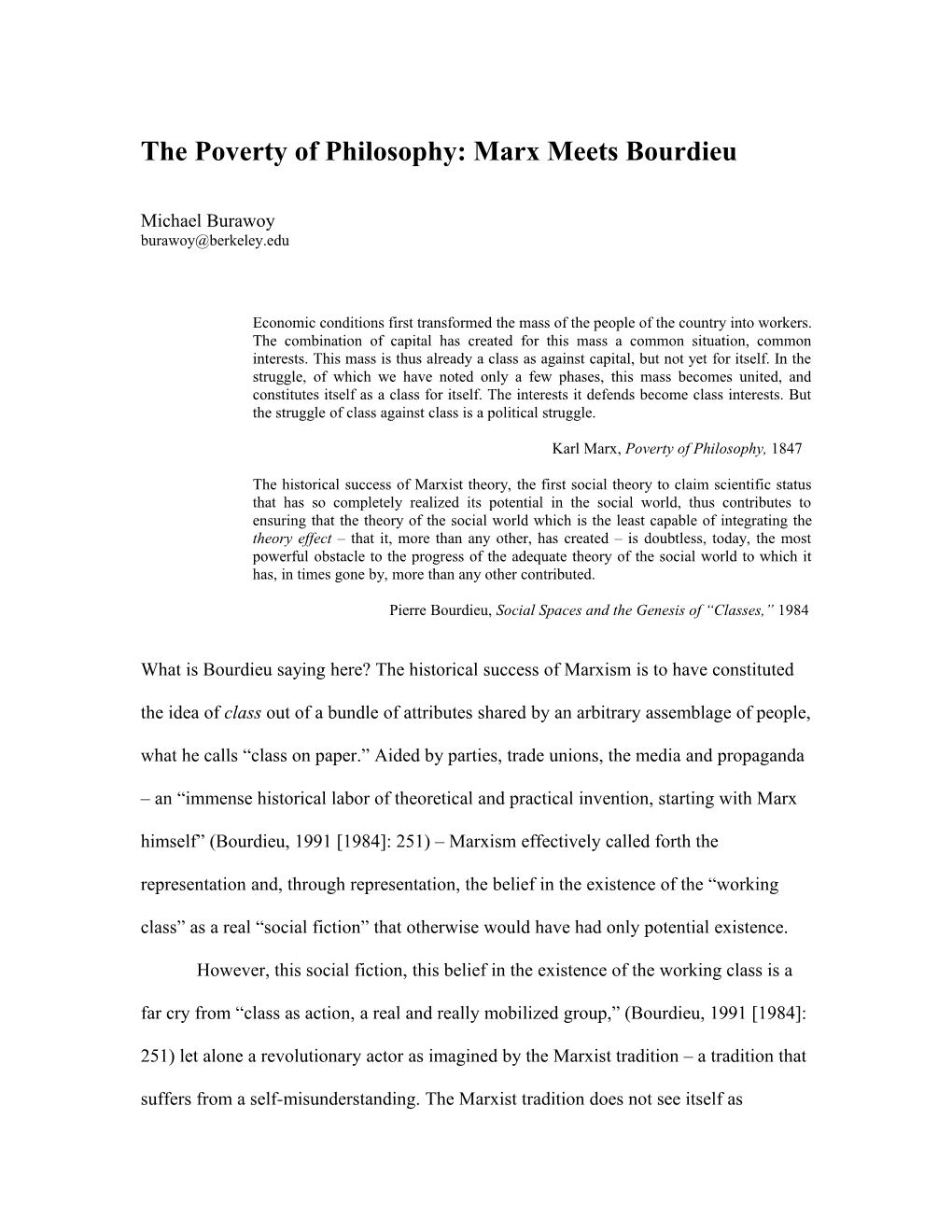 Ii: Theory and Practice: Marx Meets Bourdieu