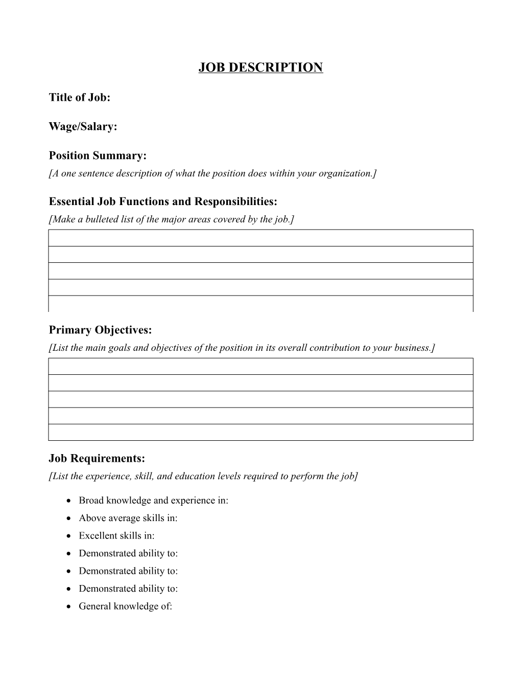 Essential Job Functions and Responsibilities