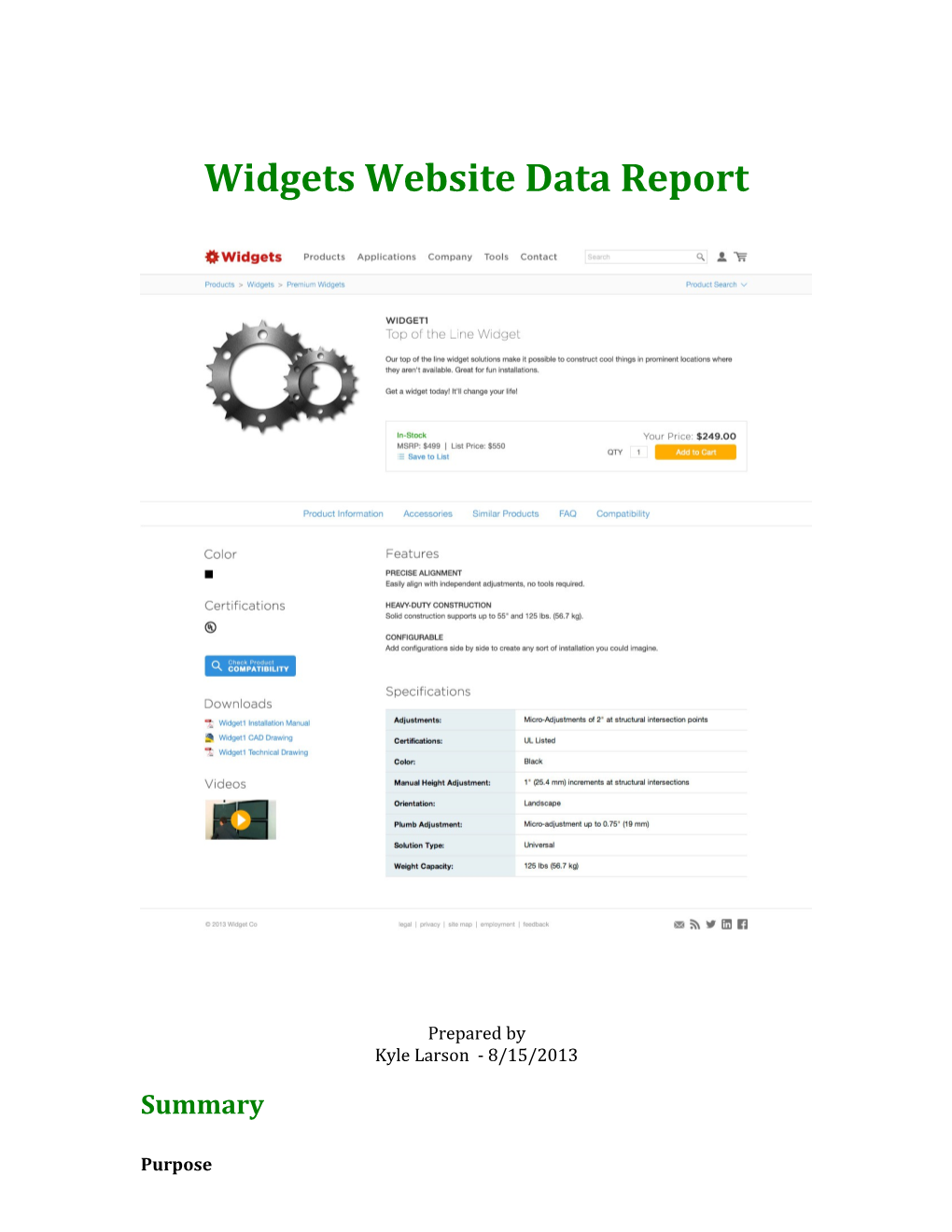 Widgets Website Data Report