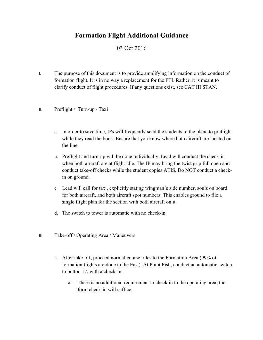 Formation Flight Additional Guidance