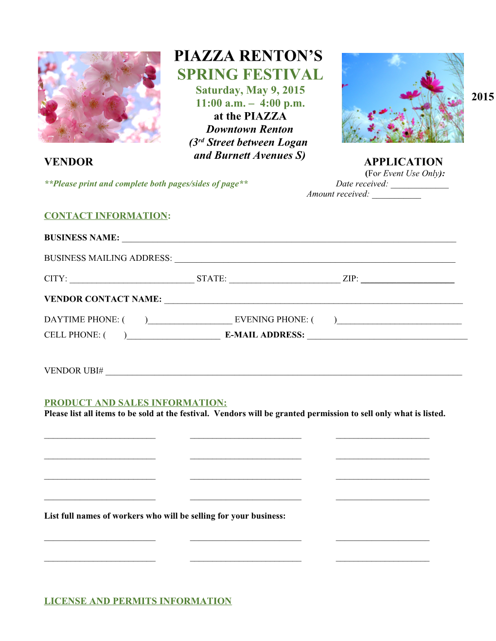 2015 VENDOR APPLICATION ( for Event Use Only)