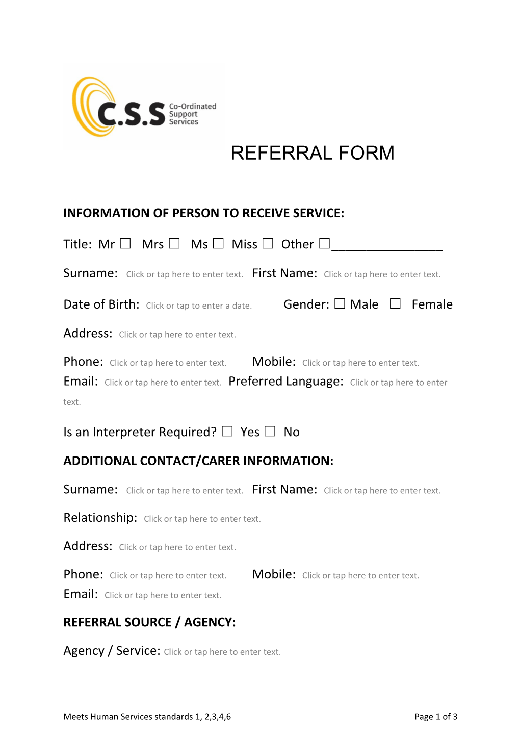 Information of Person to Receive Service
