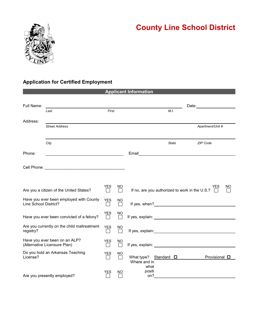 Application for Certified Employment