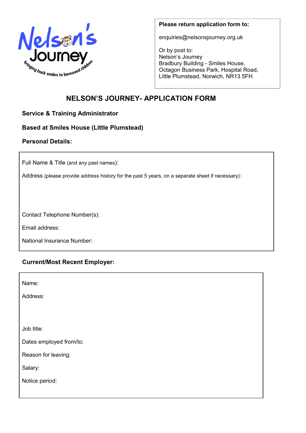 Nelson S Journey- Application Form
