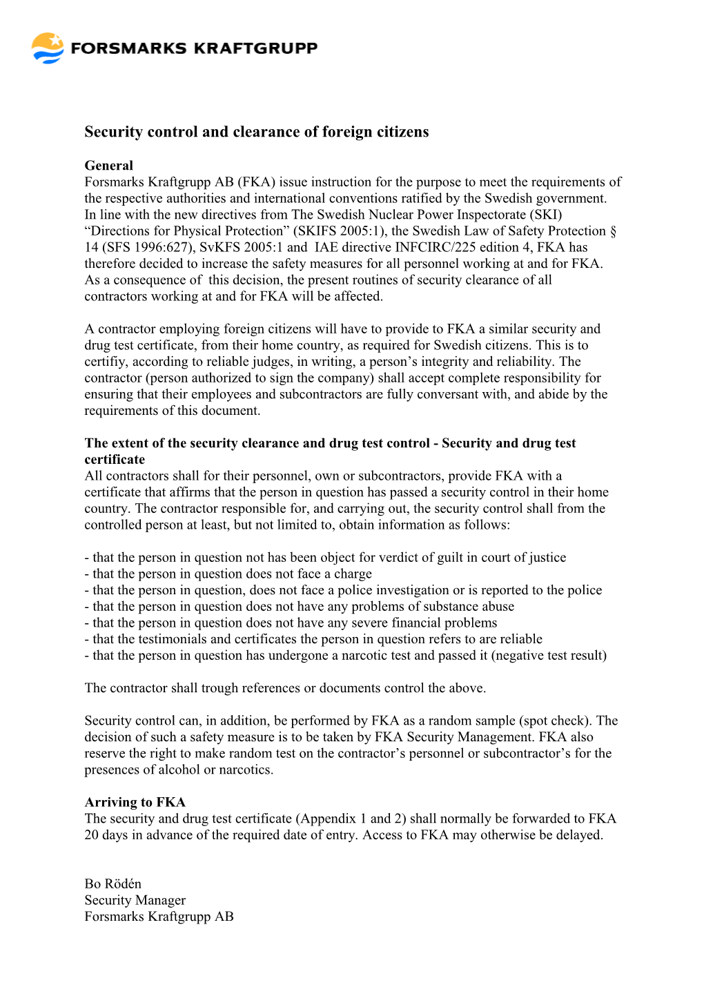 Security Clearance of Foreign Citizens