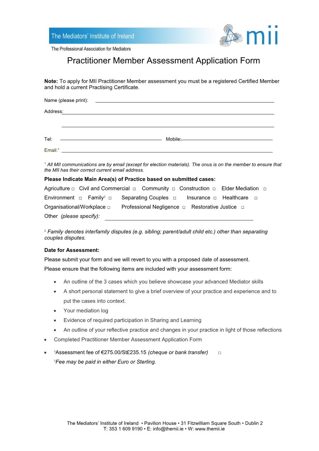 Practitioner Member Assessment Application Form