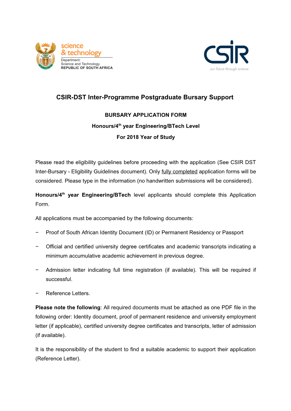 CSIR-DST Inter-Programme Postgraduate Bursary Support s1