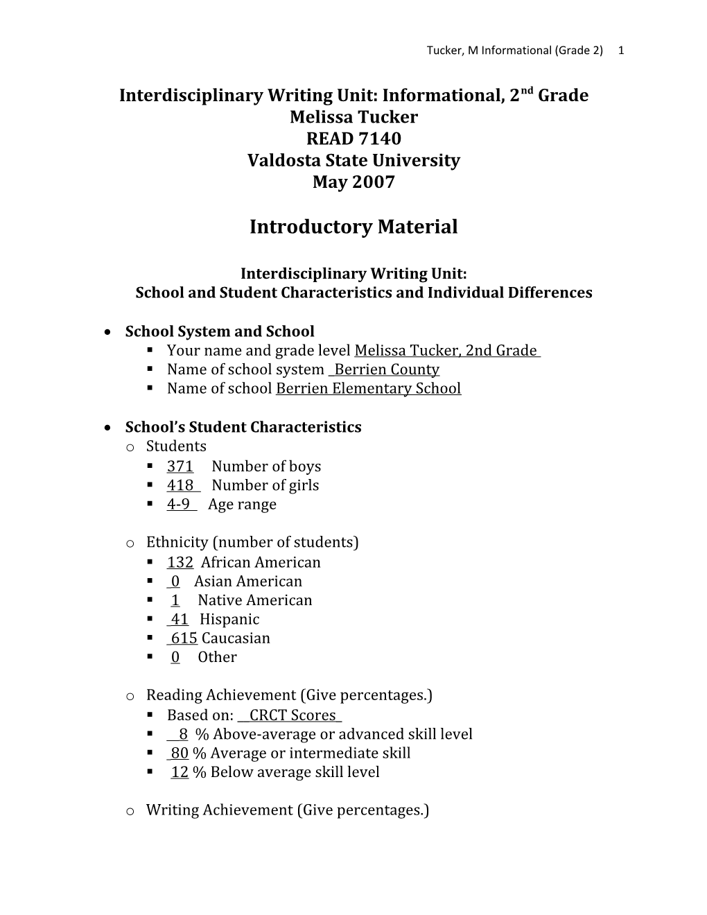 Interdisciplinary Writing Unit: Informational, 2Nd Grade