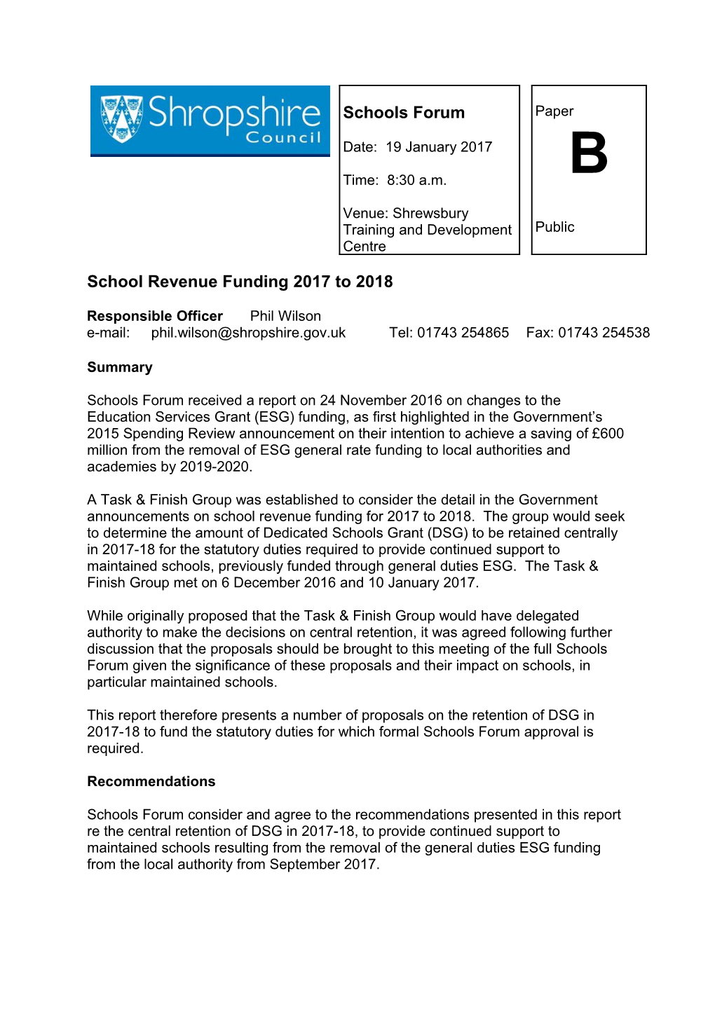 School Revenue Funding 2017 to 2018