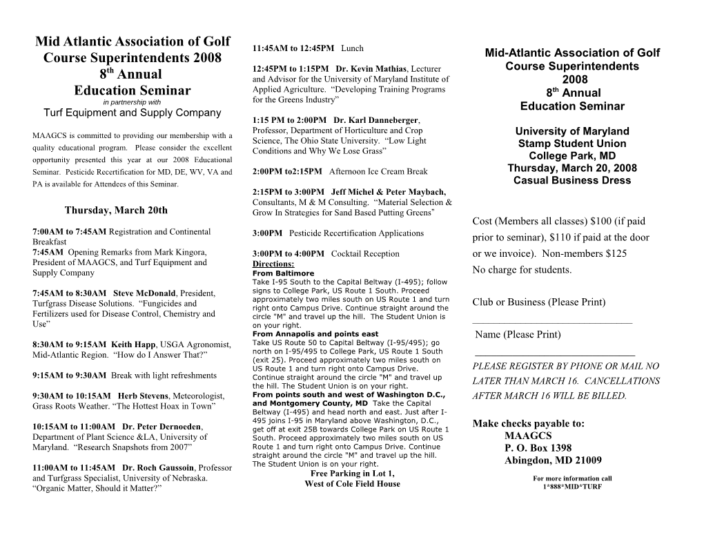 Mid Atlantic Association of Golf Course Superintendents 2006 Education Seminar