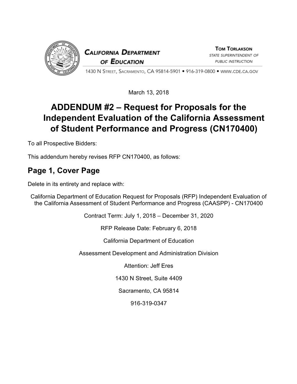 Att02-18: CAASPP RFP Addendum 2 (CA Dept of Education)