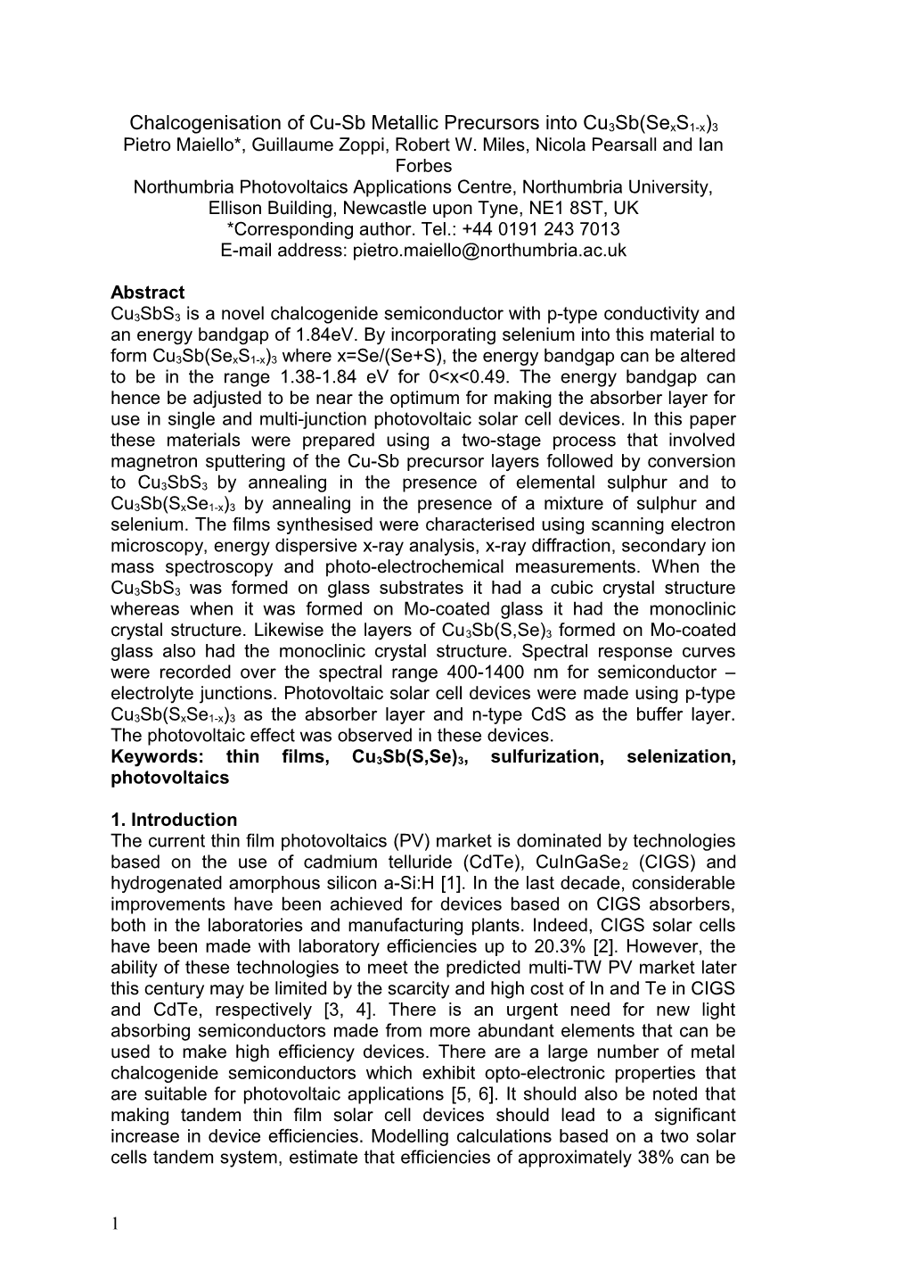 Chalcogenisationof Cu-Sb Metallic Precursors Into Cu3sb(Sexs1-X)3